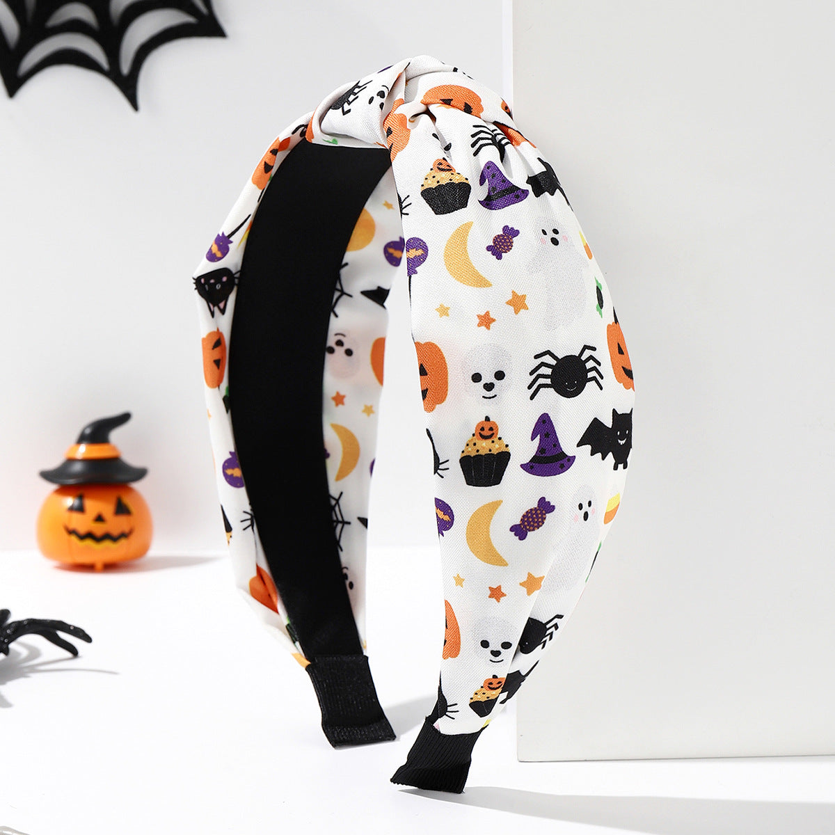 Wholesale Fabric Skull Pumpkin Knotted Wide Brim Headband