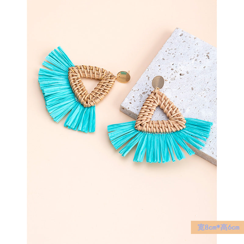 Wholesale Tassel Braided Raffia Earrings