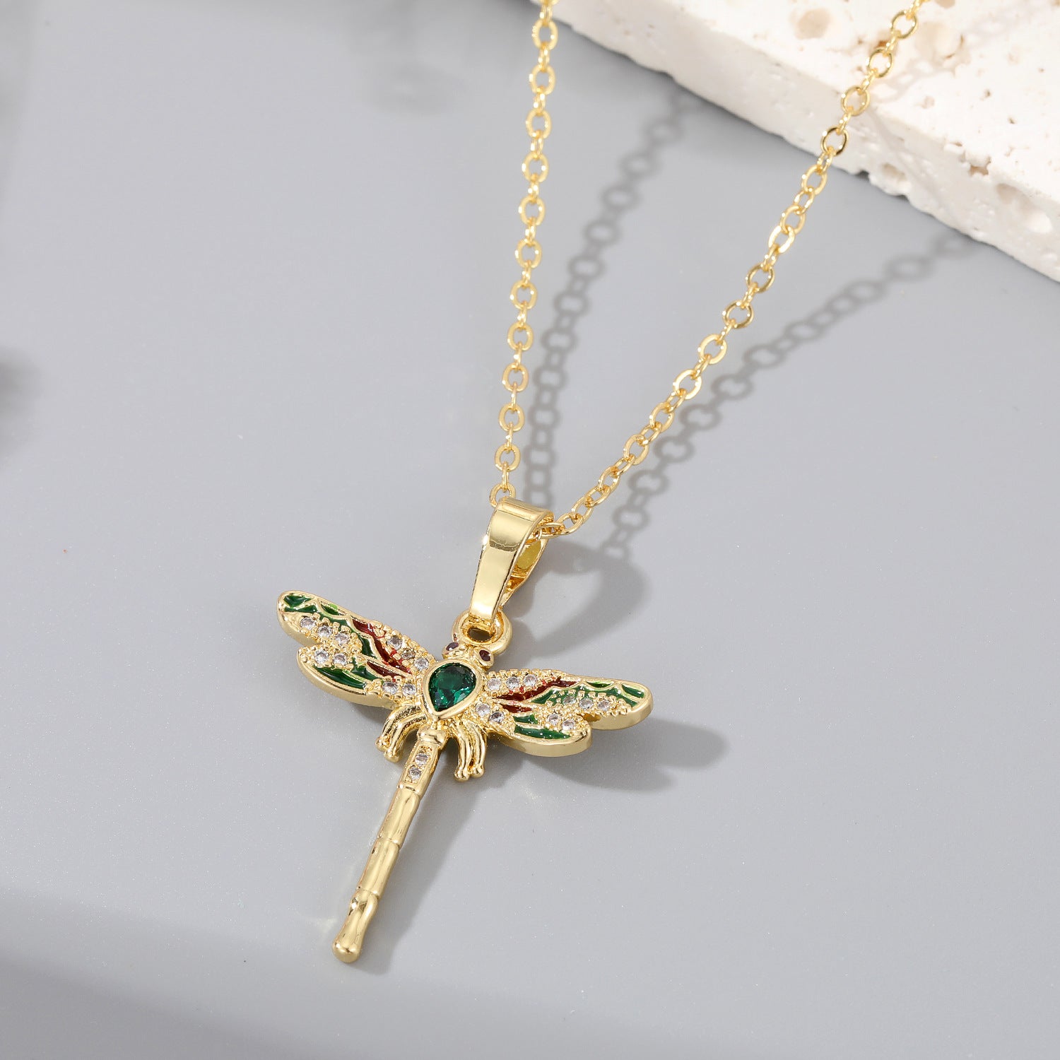 Wholesale Zirconia Butterfly Dragonfly Eyes Pendant Alloy Necklaces