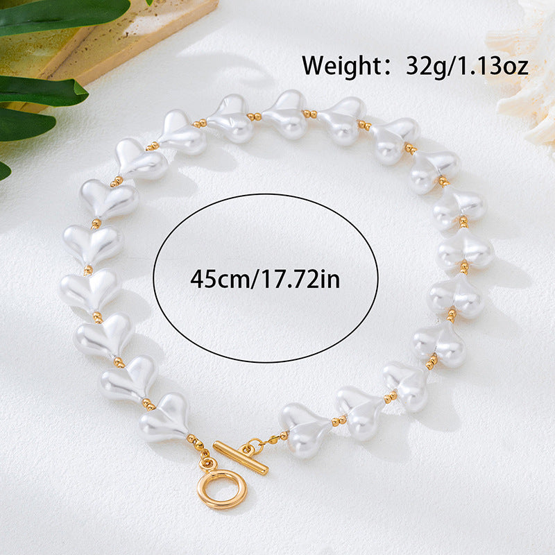 Wholesale Zinc Alloy Heart Pearl Chain Necklace Retro Elegant Women S Fashion Accessory Gift