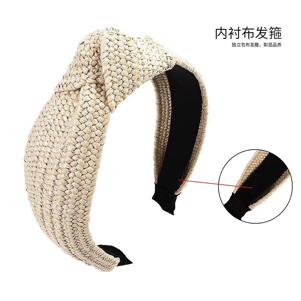 Wholesale Straw braided trendy temperament wide-brimmed simple knotted hair accessories