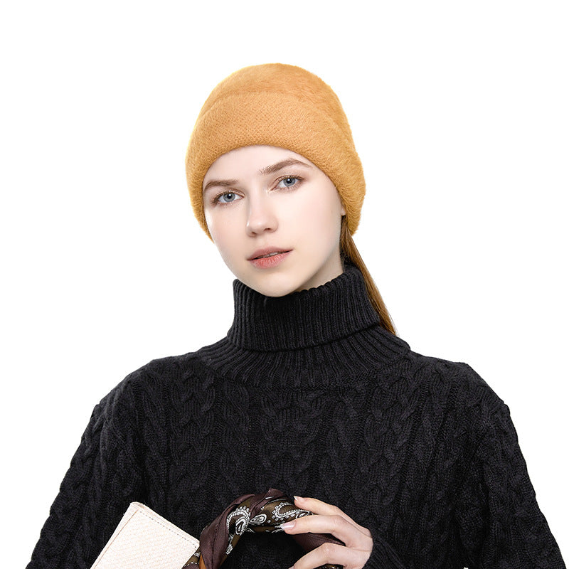 Wholesale Cashmere Blend Knitted Hat Solid Color Double Sided Warm Hat