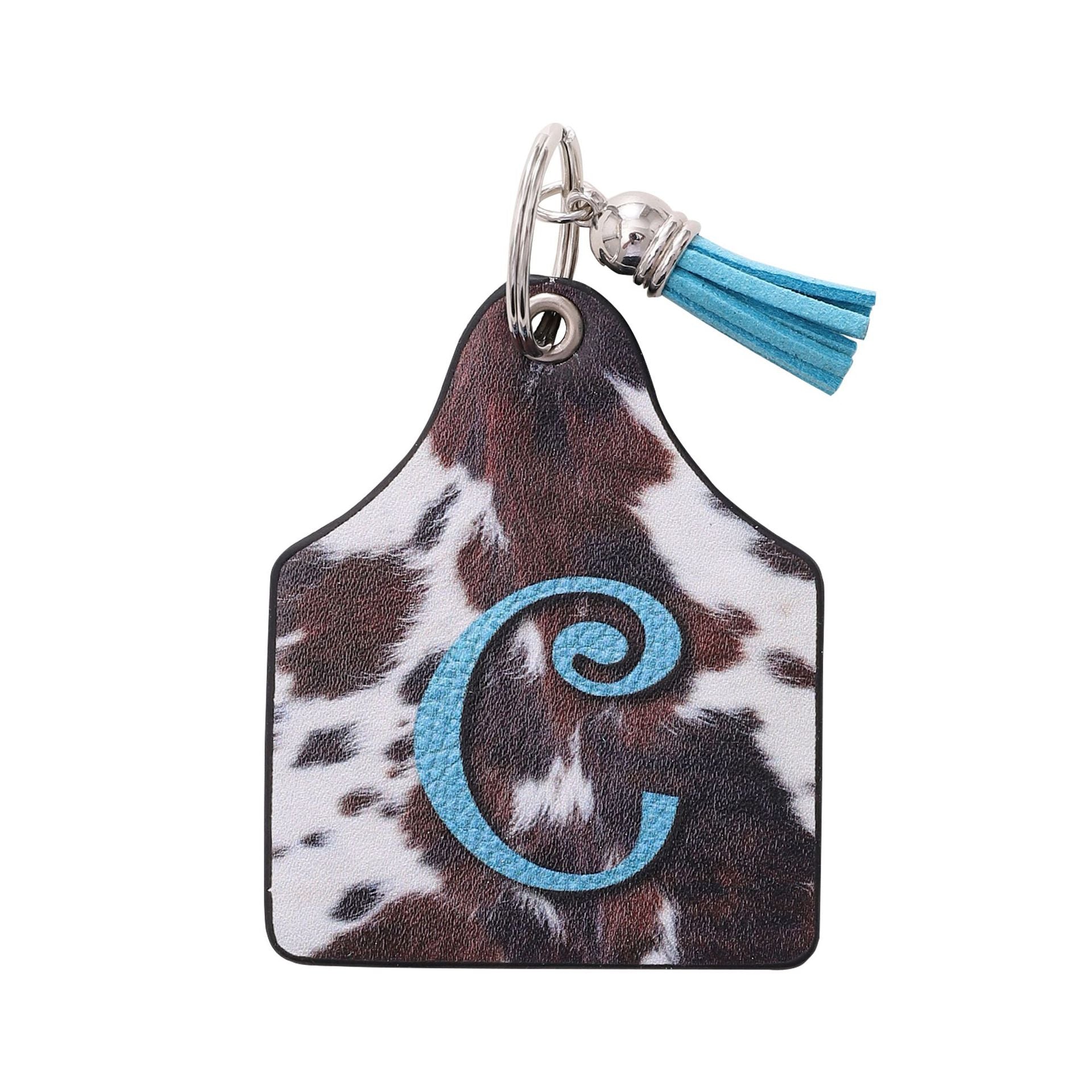 Wholesale Vintage Western Cow Pattern Animal Fur Letter Print Leather Keychain
