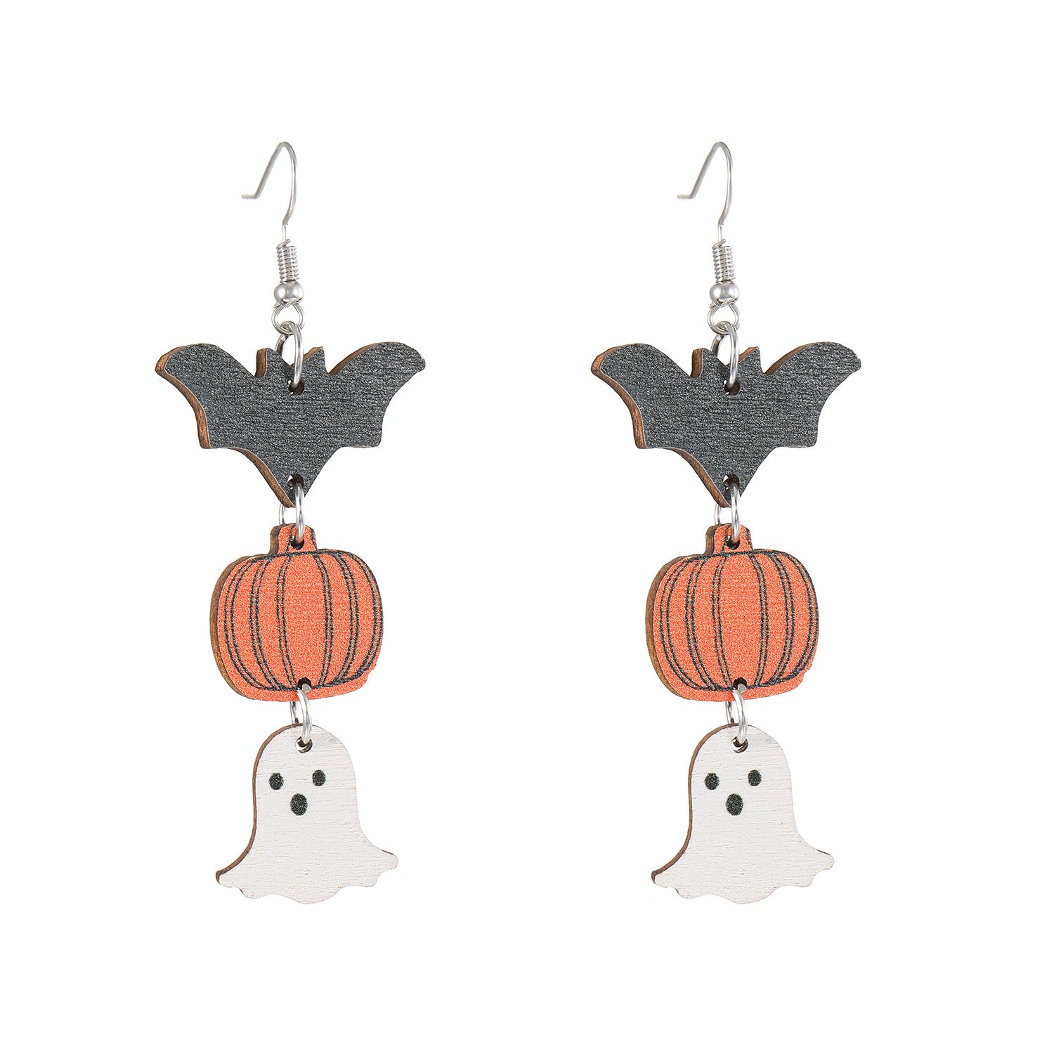 Wholesale Wooden  Earrings Pumpkin Maple Leaf Ghost Cat Hollow Drop Design Electroplated Chic Fashion Jewelry Accessory For Women