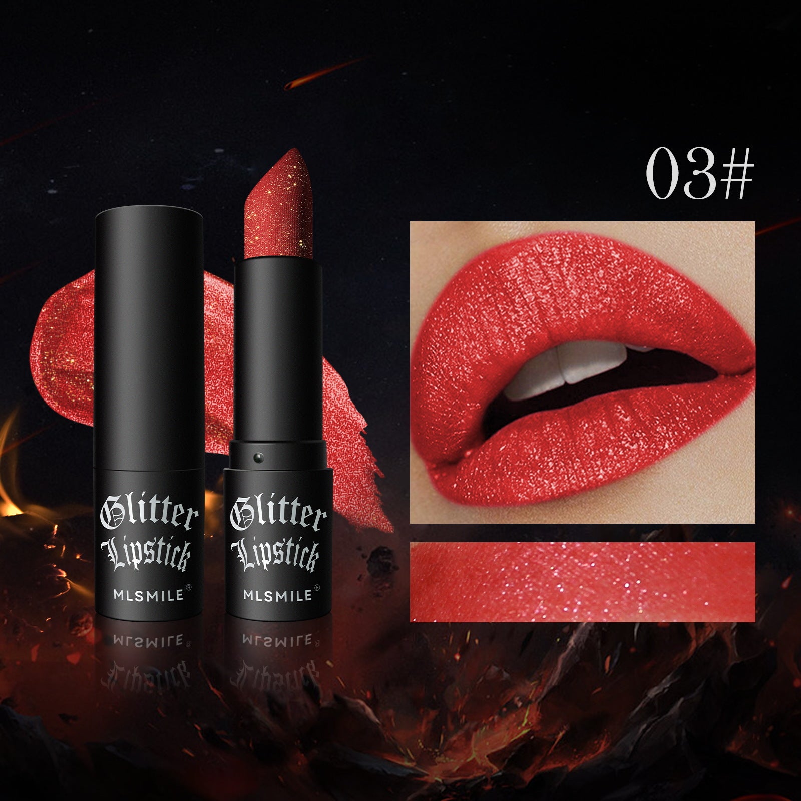 Wholesale MLSMILE Non-stick Glass Matte Lipstick Flash Diamond Lipstick Halloween Dark Vampire Makeup