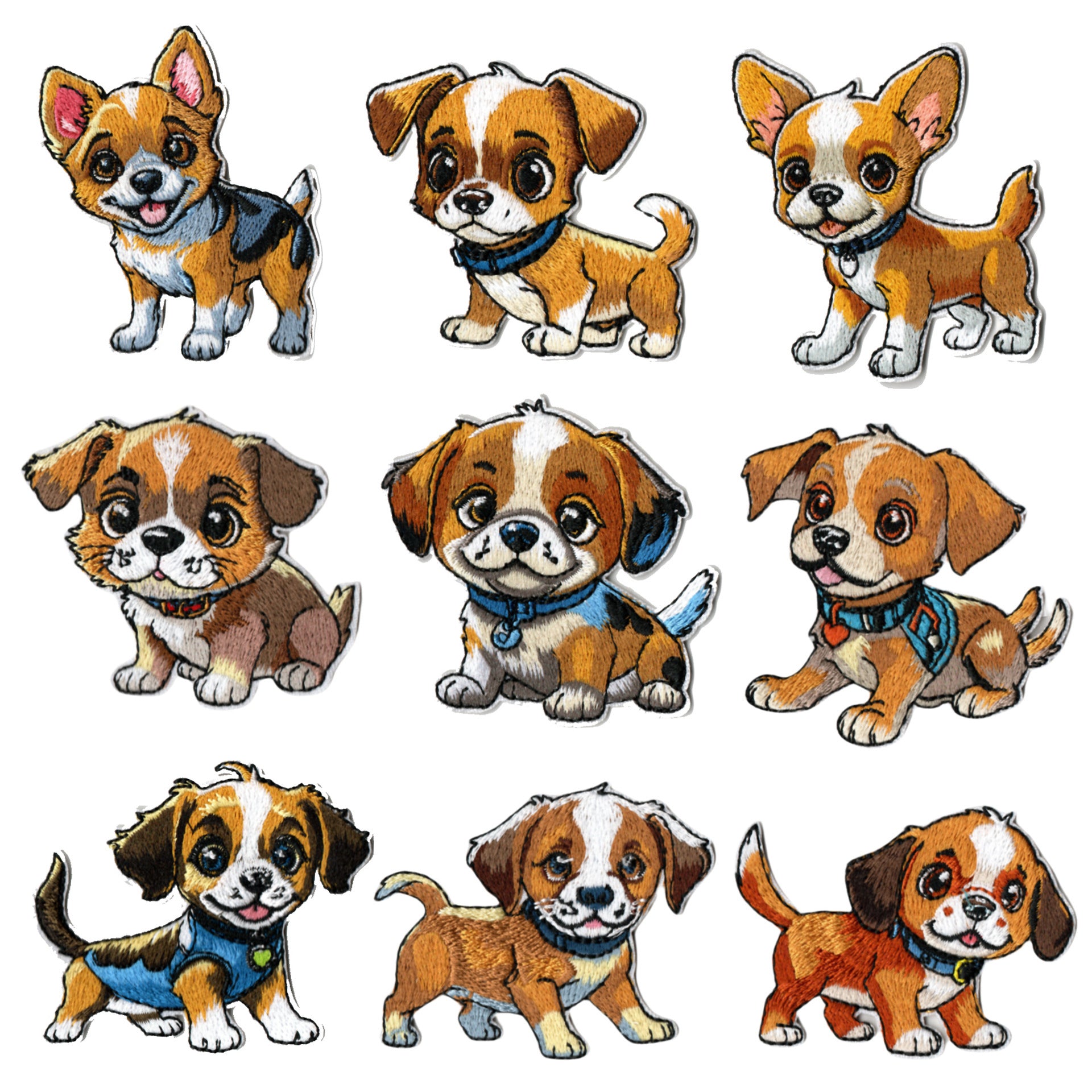 Wholesale Cartoon Puppy Embroidered Patches Set Of 9 Cute Applique Badges For Coats Fashion Accessory Gift