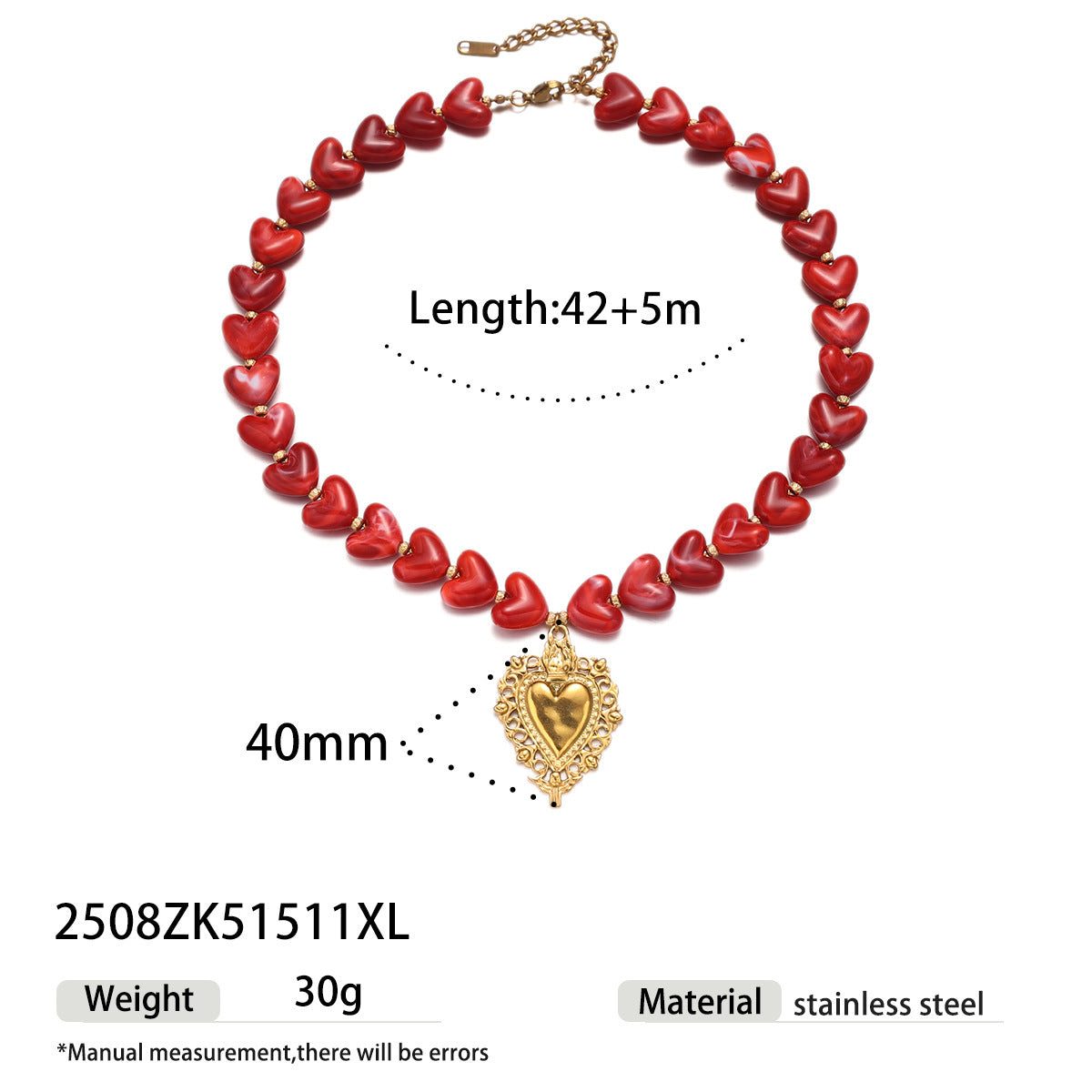 Wholesale Stainless Steel Heart Beaded Necklace Collarbone Chain