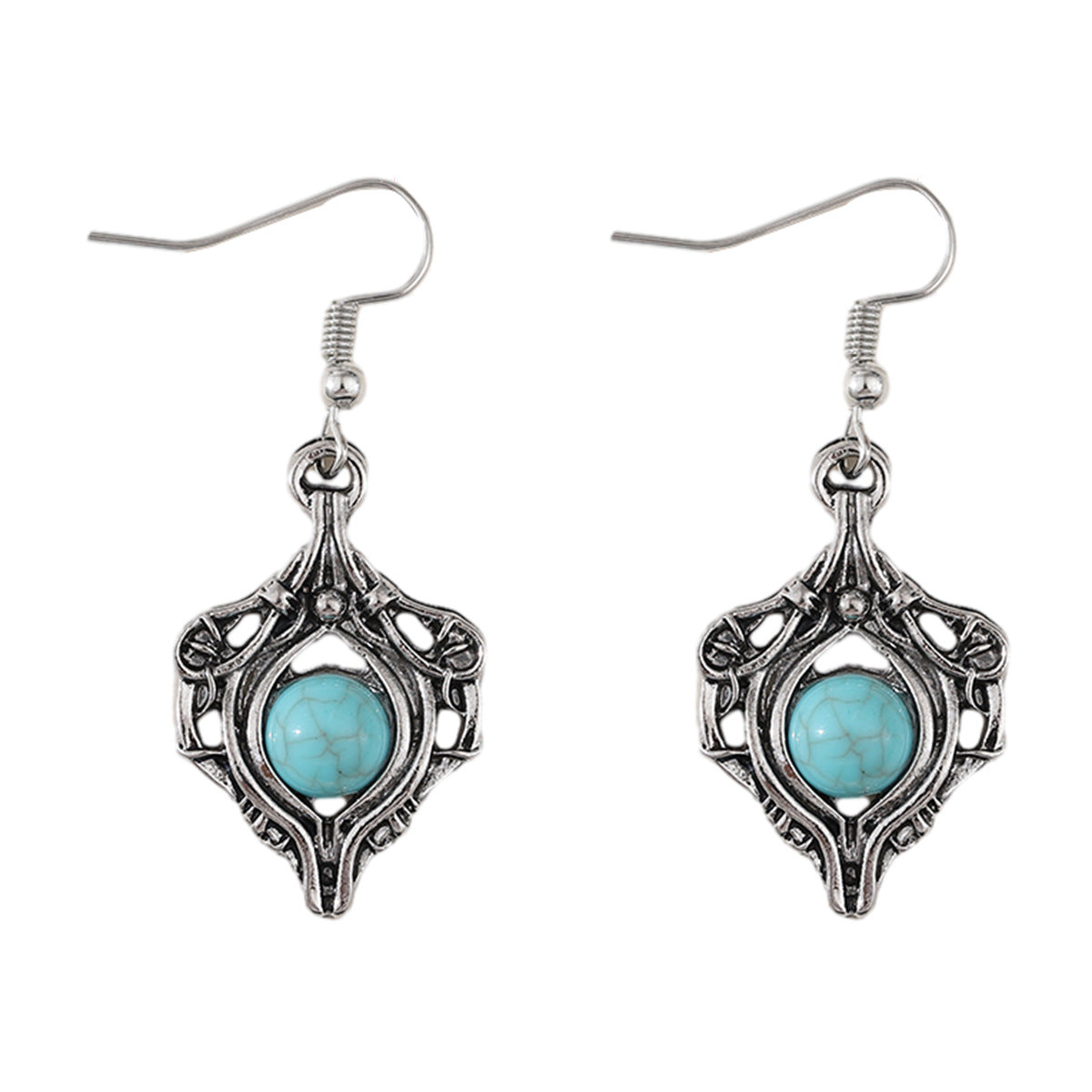 Wholesale Bohemian Drop Earrings Ancient Silver Gemstone Wrapped Party Wear Fashion Accessory