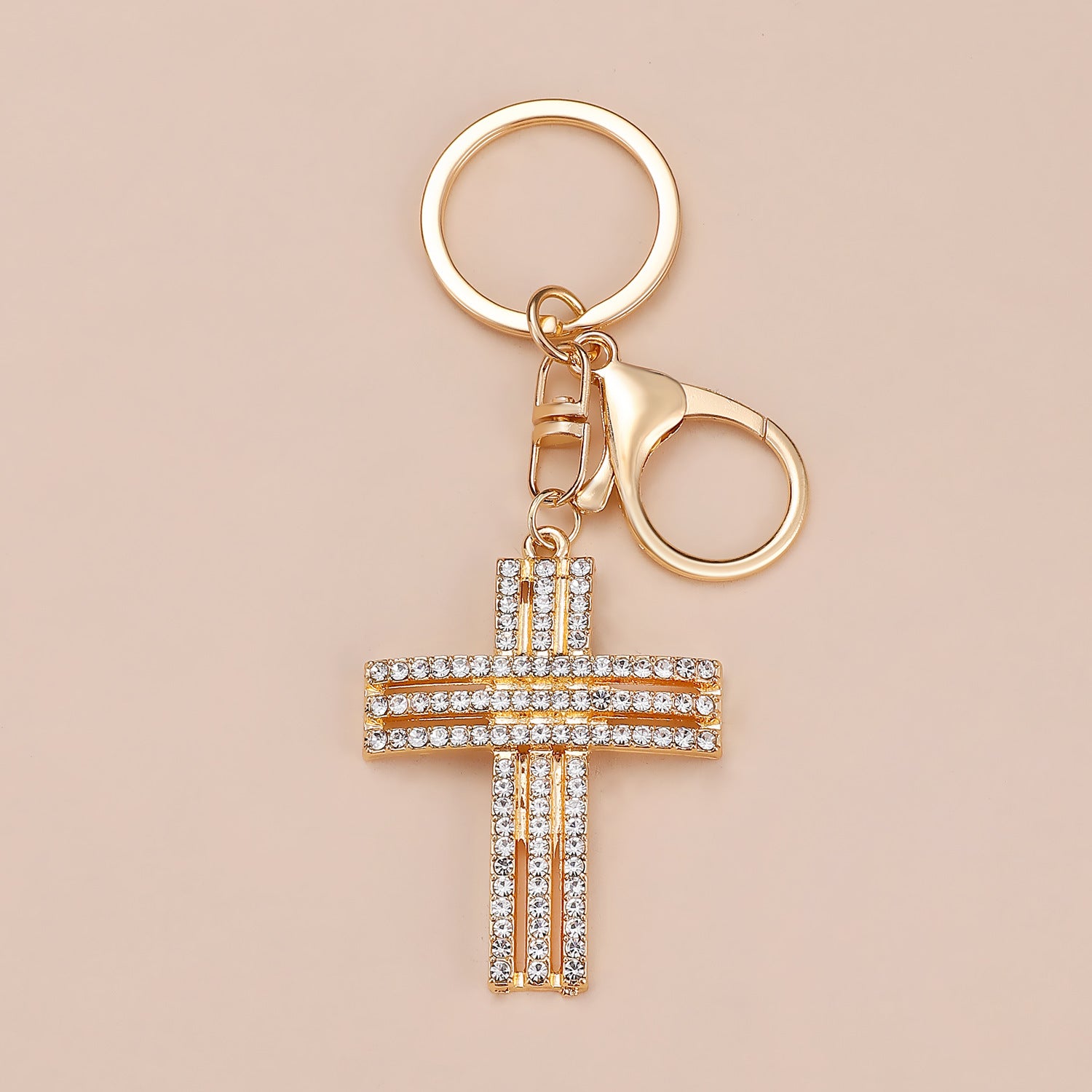 Wholesale Gold-plated rhinestone cross keychain