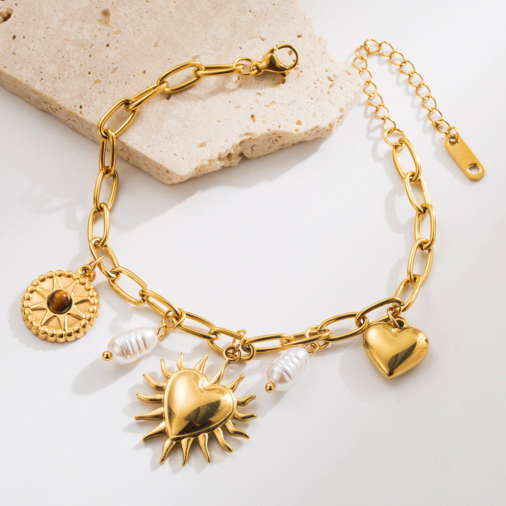 Flower cherry strawberry love pendant titanium steel bracelet