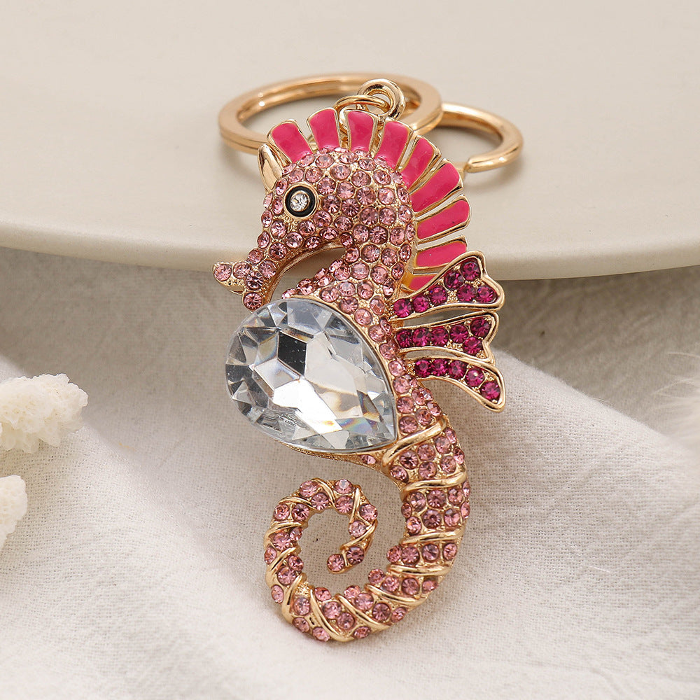 Wholesale Sea Animal Series Diamond Set Cute Seahorse Alloy Keychains