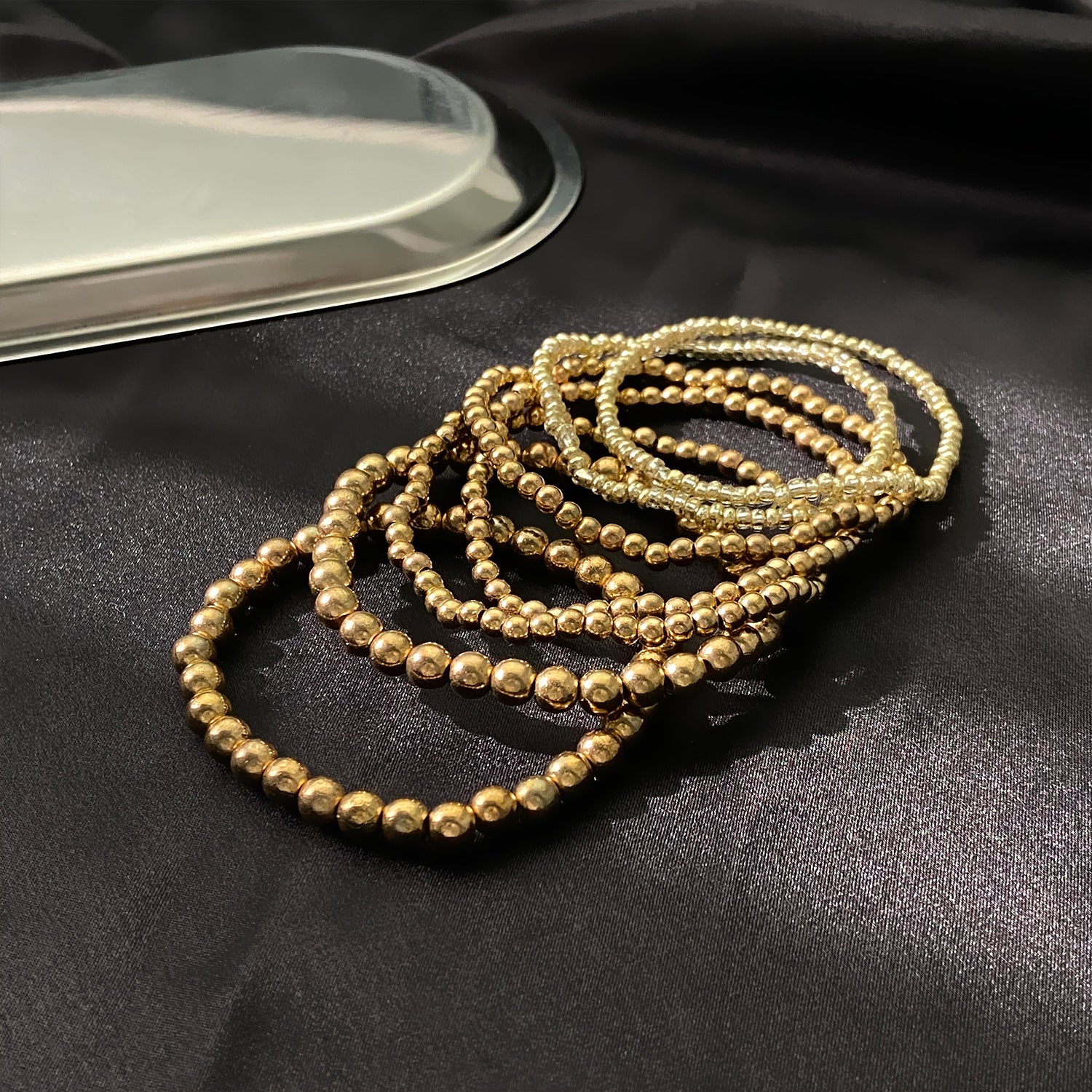 Wholesale Simple Imitation Pearl Set Geometric Round Beads Splicing Metal Bracelet