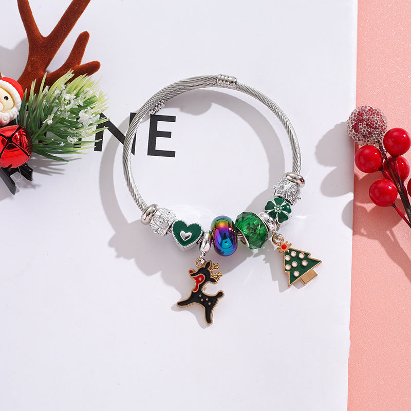 Wholesale Stainless Steel Christmas Tree Elk Snowflake Alloy Charm Beaded Bracelet