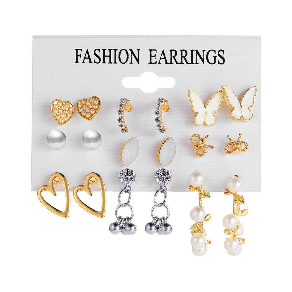 Wholesale Acrylic Pearl Butterfly Heart Hollow Love Earrings Set