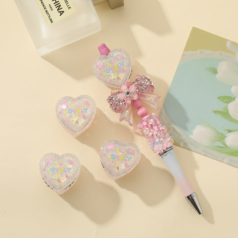 Wholesale 5pcs Heavy industry beads resin LOVE love beaded pen loose beads jewelry accessories beaded pen beads DIY material