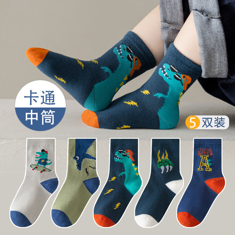 Wholesale Children's Autumn and Winter Mid-tube Cartoon Dinosaur Combed Cotton Trendy Socks