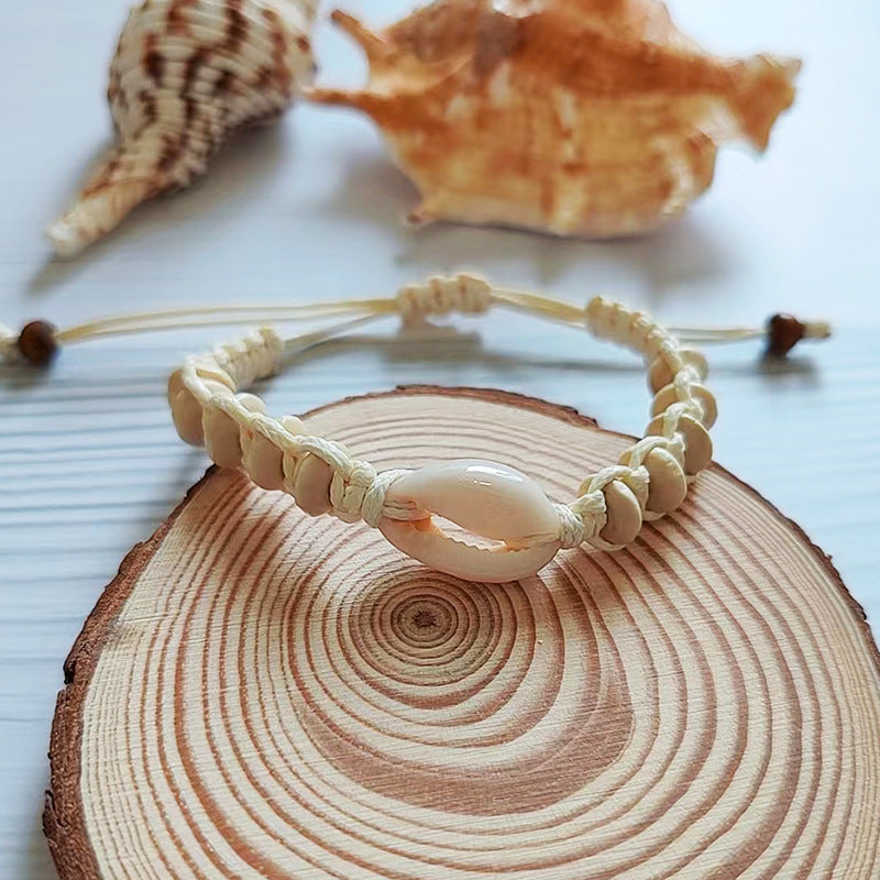 Wholesale Bohemian Handmade Woven Wood Beads Shell Bracelet