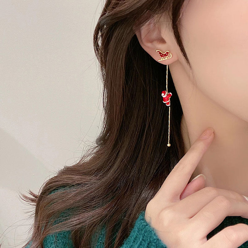 Wholesale Crawling Santa Claus Asymmetrical Long Temperament Tassel Earrings