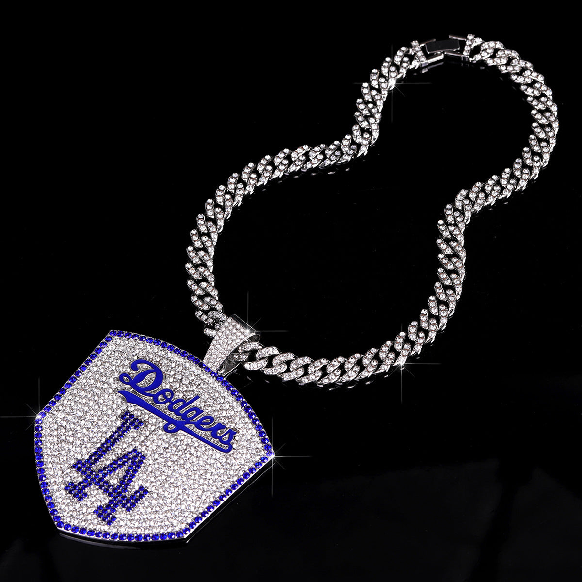Wholesale Full Diamond Baseball Team Pendant Cuban Chain Necklace