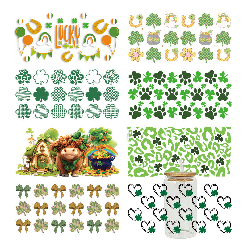 Wholesale Colorful Cartoon St. Patrick's Lucky Clover 16oz Cup UV DTF Film