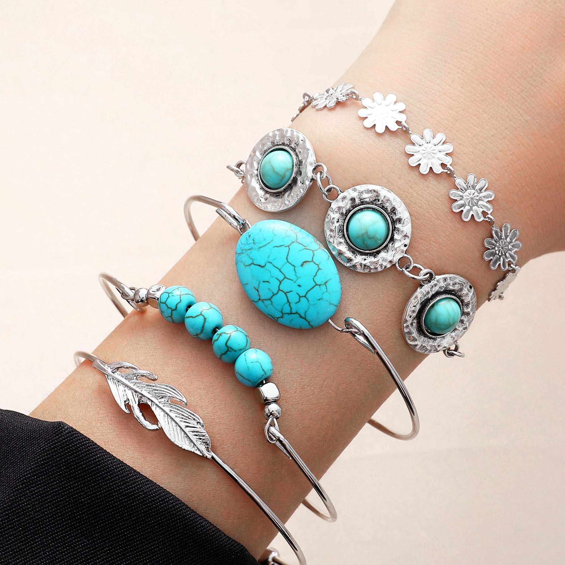 Wholesale Vintage Pinestone Cactus  Layered Bracelet Set