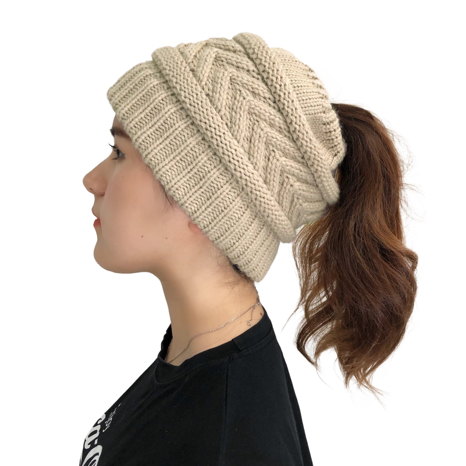 Wholesale Knitted Ponytail Beanie