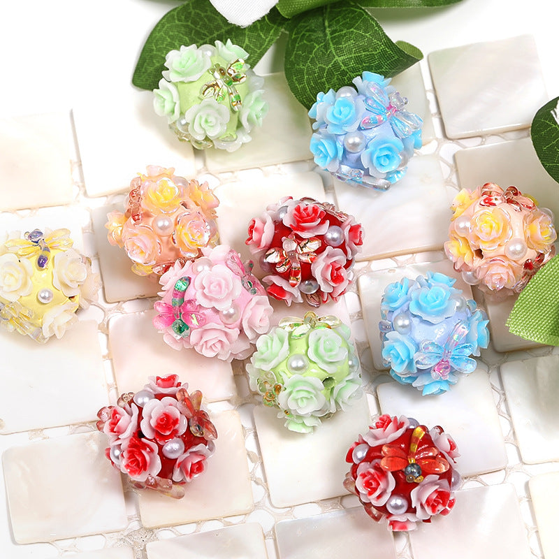 Wholesale 20pcs Heavy Industry Dragonfly Rose Flower Ball Soft Clay Diamond Ball DIY Beads