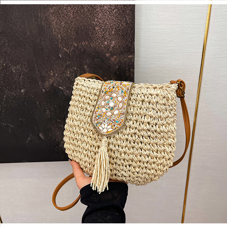 Simple design one-shoulder crossbody woven bag