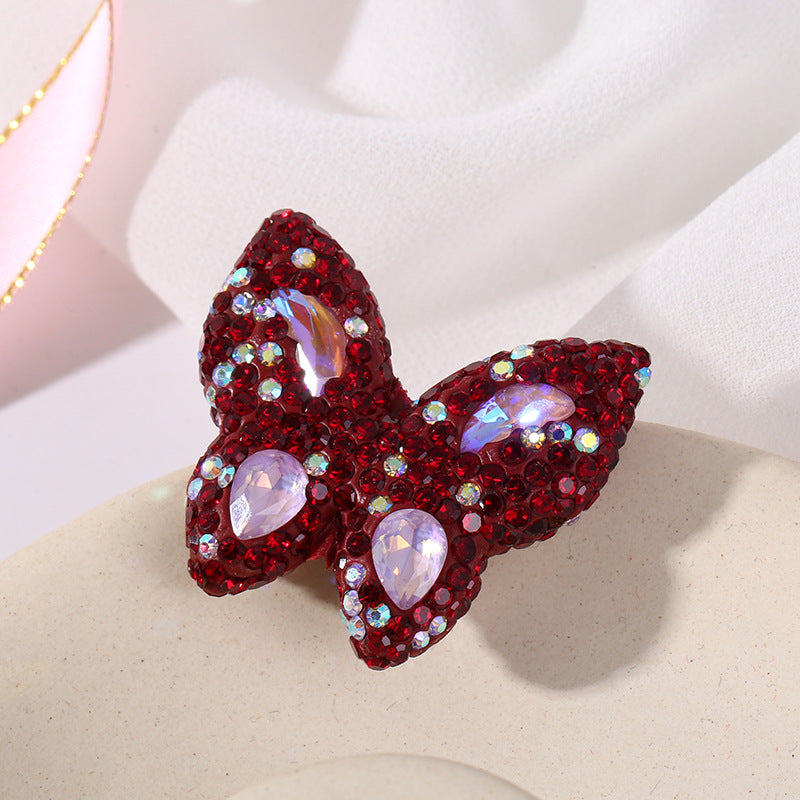 Wholesale of Colored Soft Clay Double-sided Diamond Inlaid Butterfly Straight Hole Beads