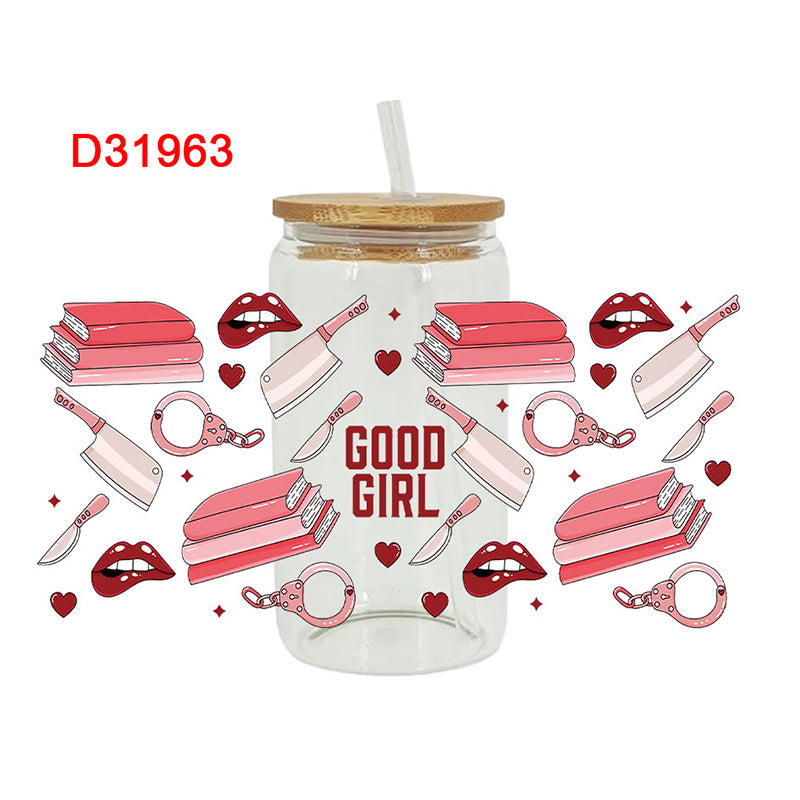 Wholesale Pink Heart  16oz Cup UV DTF Wraps