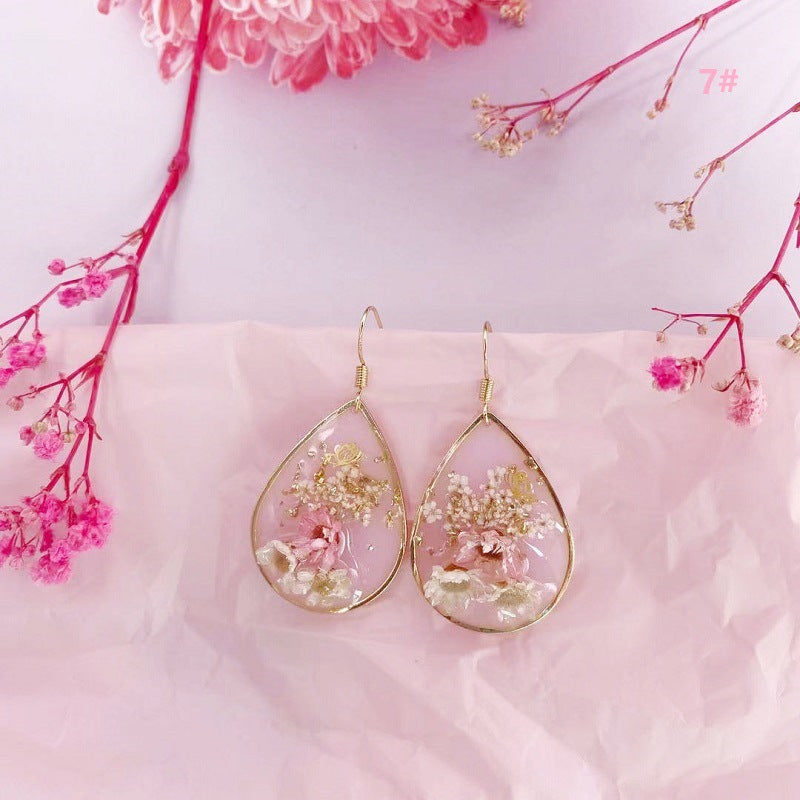 Wholesale Geometric Natural Dried Flowers Gold Leaf Earrings