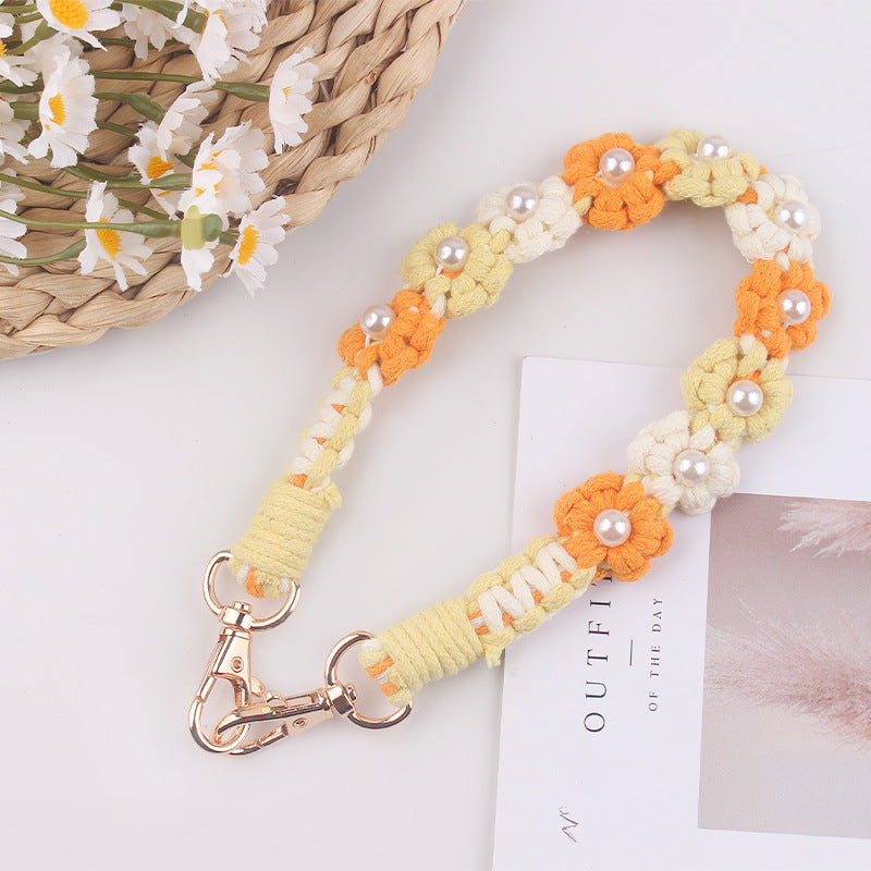 Wholesale Creative hand-woven daisy pearl water cup cup sleeve cup rope