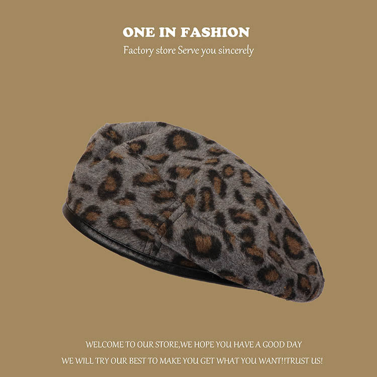 Wholesale Autumn and Winter Plush Thickened Leopard Print Beret