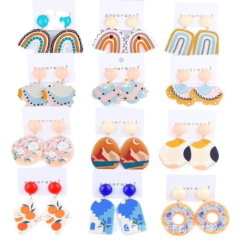 Wholesale Rainbow contrast summer acrylic earrings