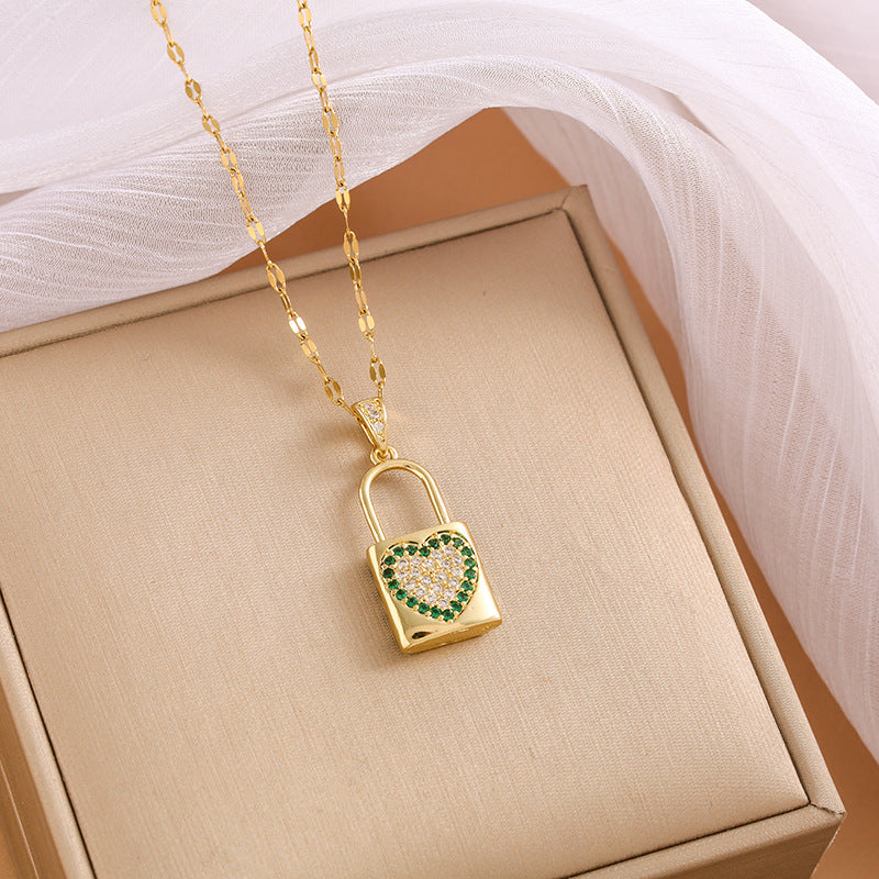 Wholesale Copper Inlaid Zircon Lock Love Necklace