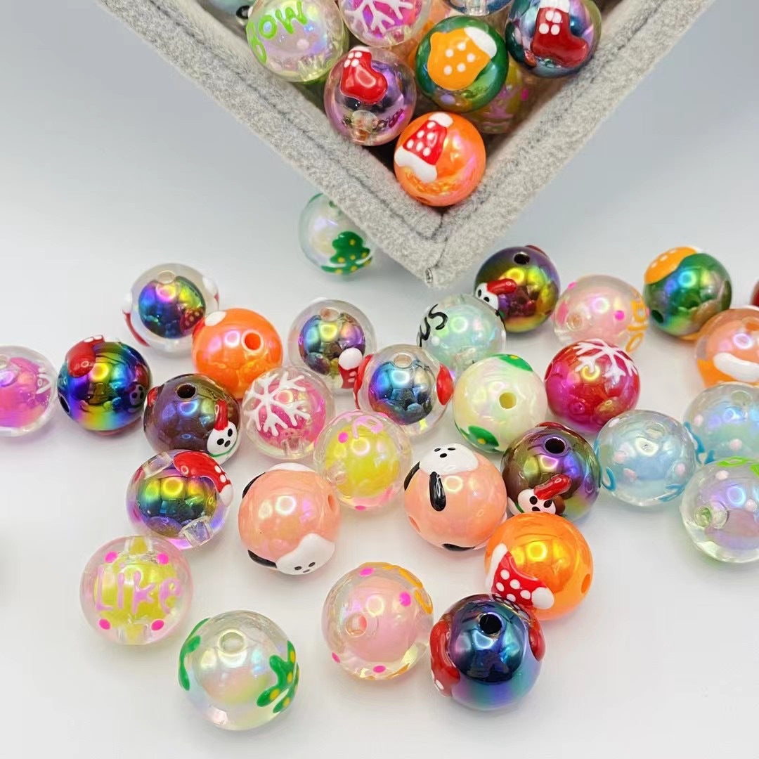Wholesale 10pcs 16mm Acrylic Christmas Round Beads DIY Beaded
