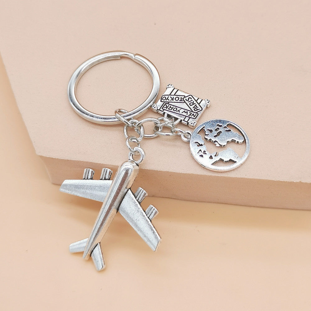 Wholesale DIY Alloy Aircraft Compass Friendship Keychain