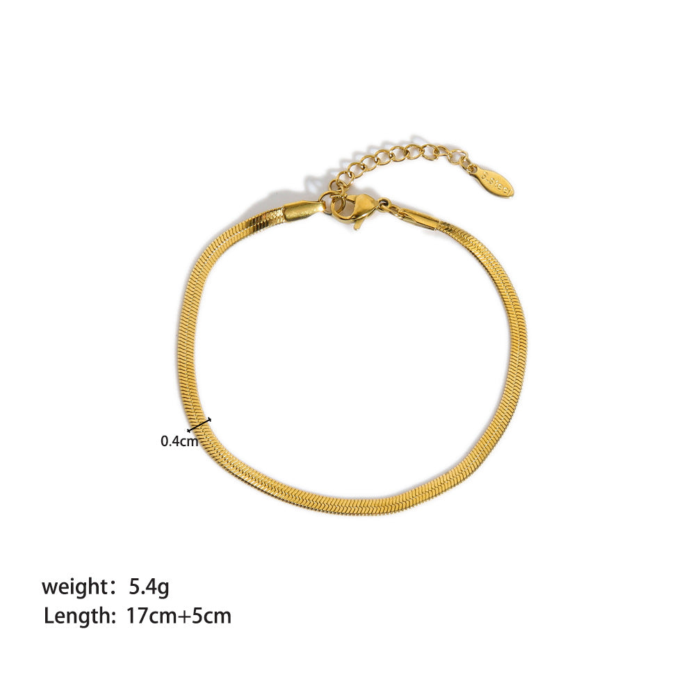 Wholesale Style Titanium Steel 18K Gold Cuban Chain Flat Snake Chain Stainless Steel Bracelet