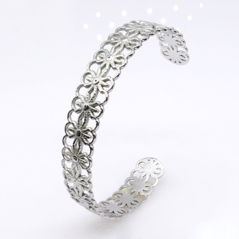 Abertura de flores huecas al por mayor C de forma de acero inoxidable ajustable Pulsera de acero de acero de acero inoxidable