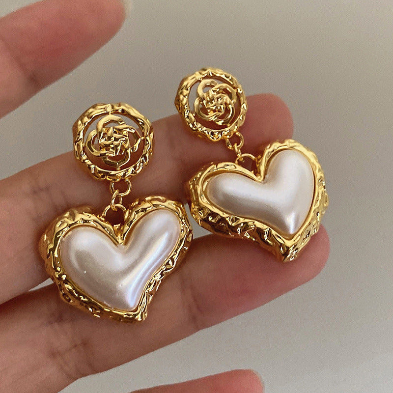 Wholesale Wrinkle Flower Pearl Love Alloy Earrings