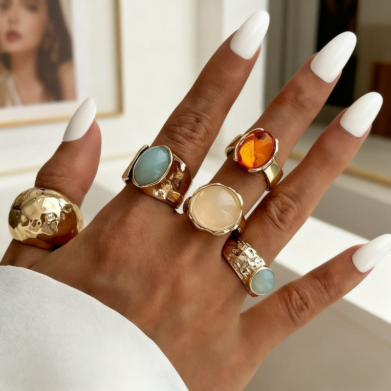 Wholesale Geometric Retro Irregular Diamond Set Ring Set