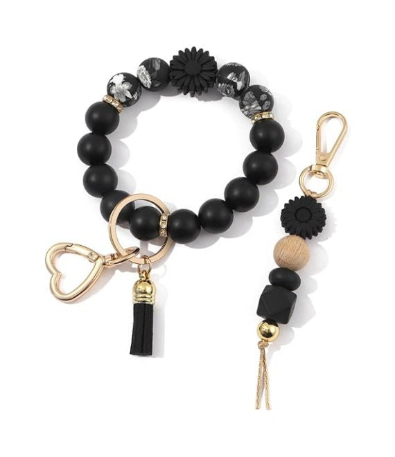 Wholesale 2 Pack Chic Silicone Bead Bracelet Keychain Set With Key Ring Handmade Fashion Accessory For Boutique Resale
