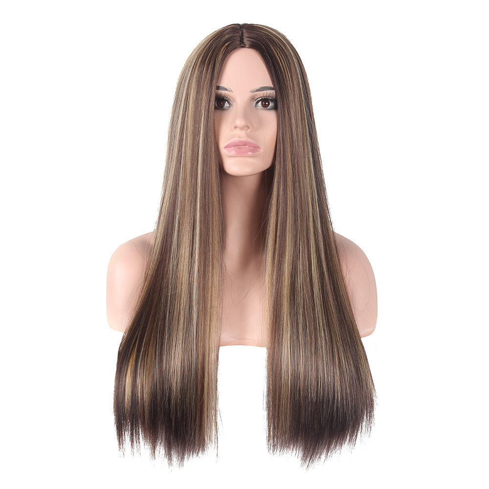 Wholesale Wigs for women brown gold gradient long straight rose net wig set