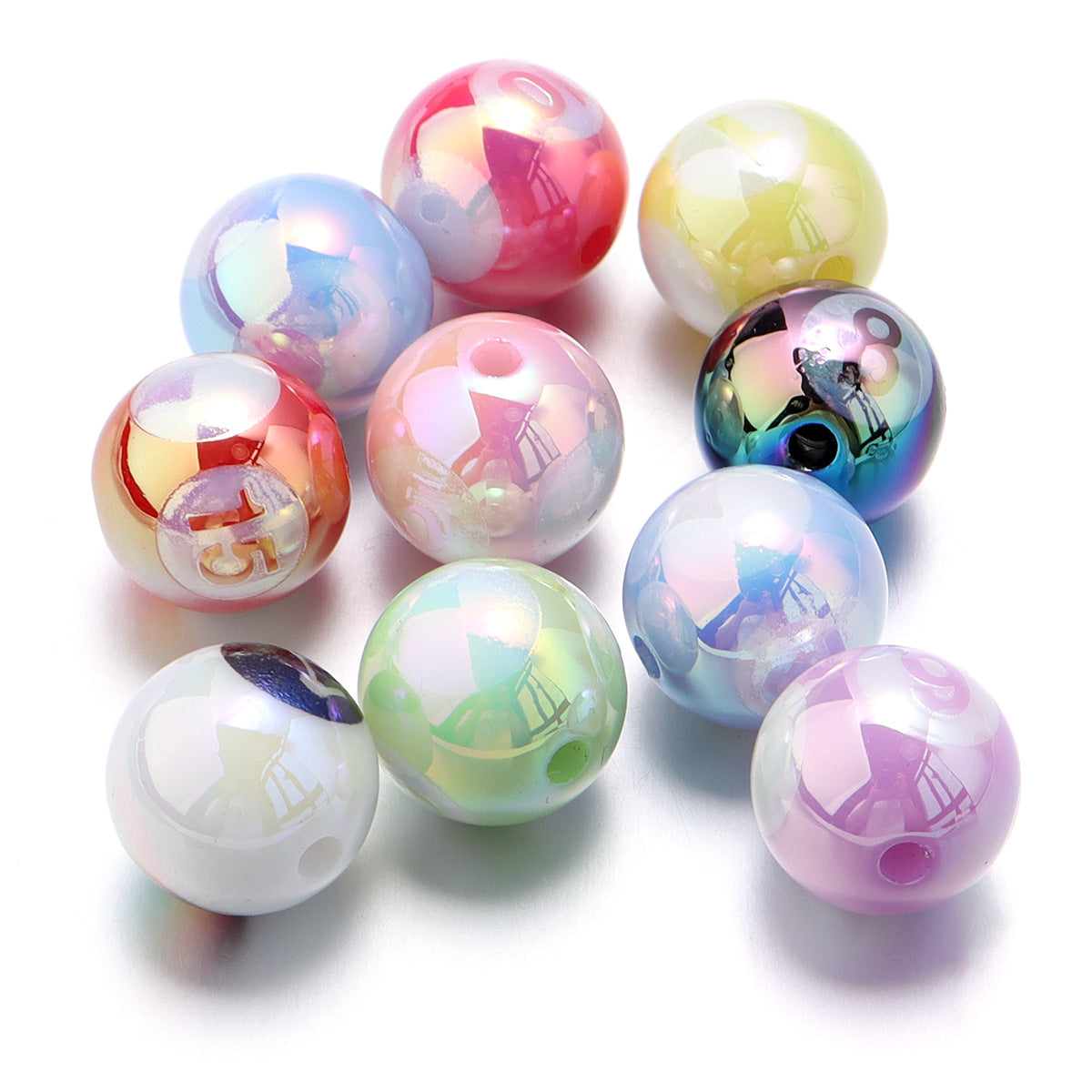 Wholesale Color coated straight hole printed acrylic round beads