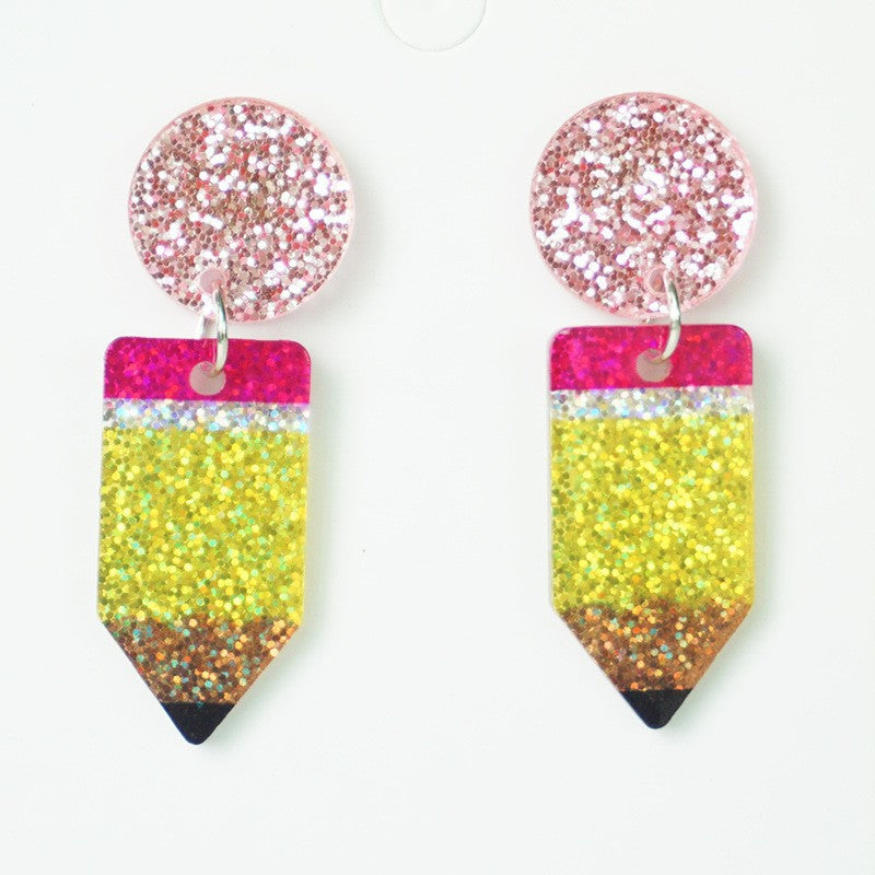 Wholesale 2 Pair/Pack Glitter Sparkling Big Apple Teacher Earrings