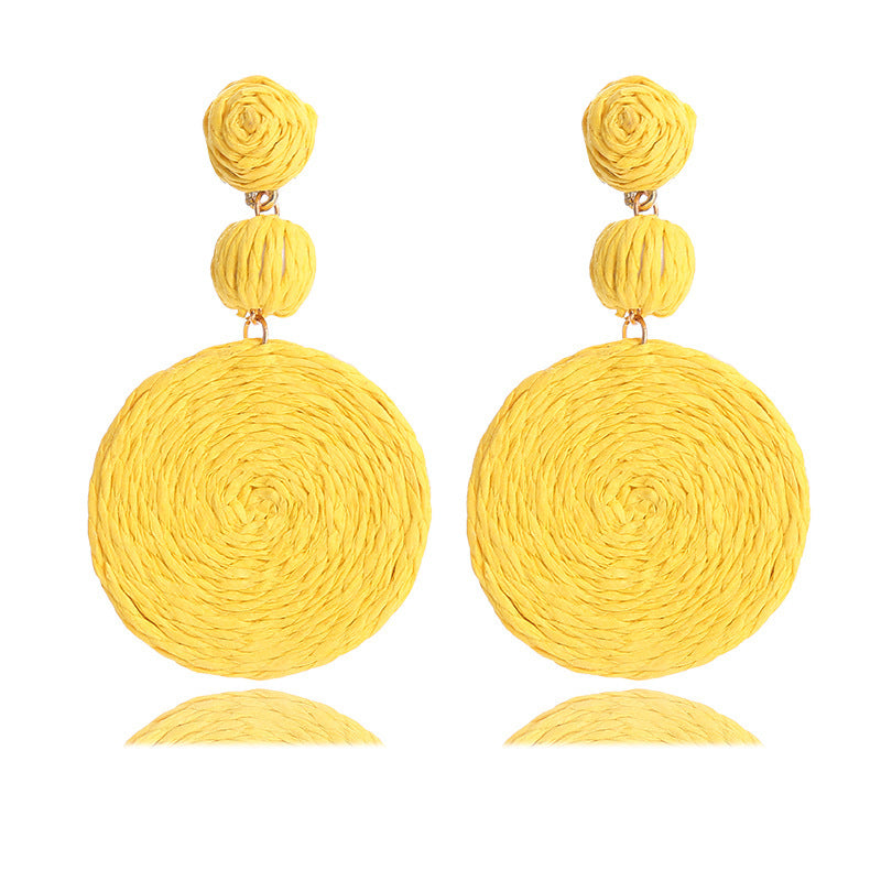 Wholesale Bohemian Raffia Round Earrings