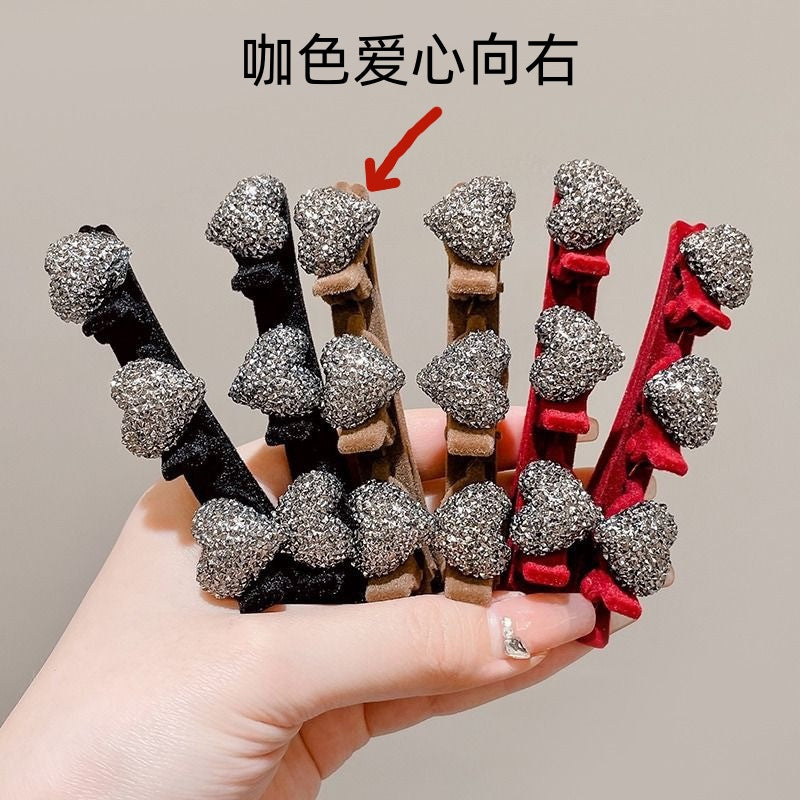 Wholesale Flocked Heart Hairpin New Year Bangs Hairpin Full Diamond Hairpin