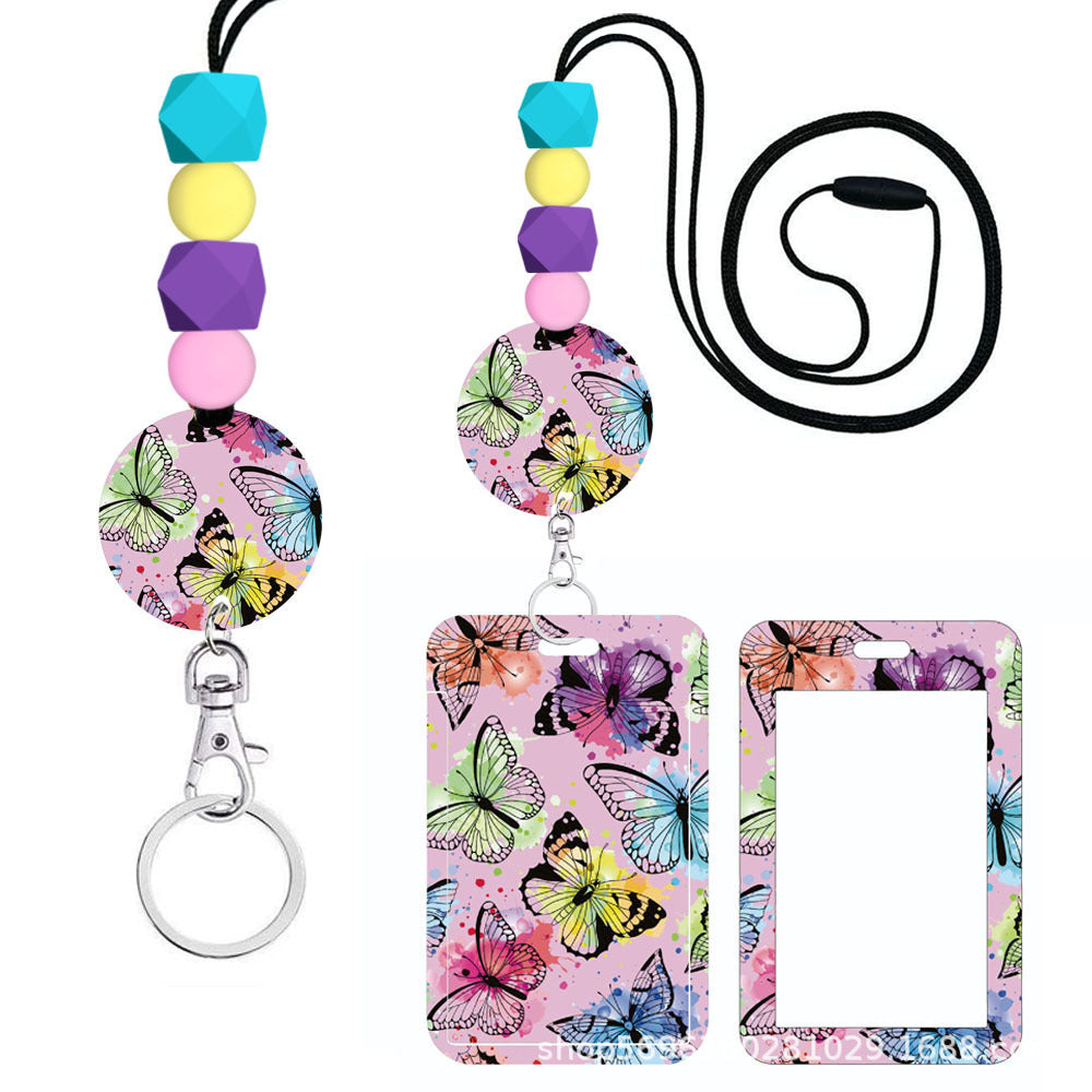 Wholesale Hand Painted Rainbow Printed Acrylic Beaded Badge Scroll Card Holder Keychain