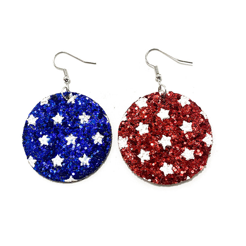 Wholesale Independence Day Five-pointed Star Glitter Asymmetric Leather Earrings