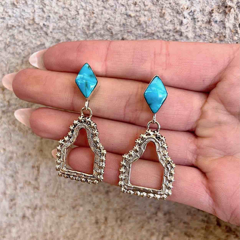 Wholesale Bohemian Vintage Rhombus Turquoise Earrings